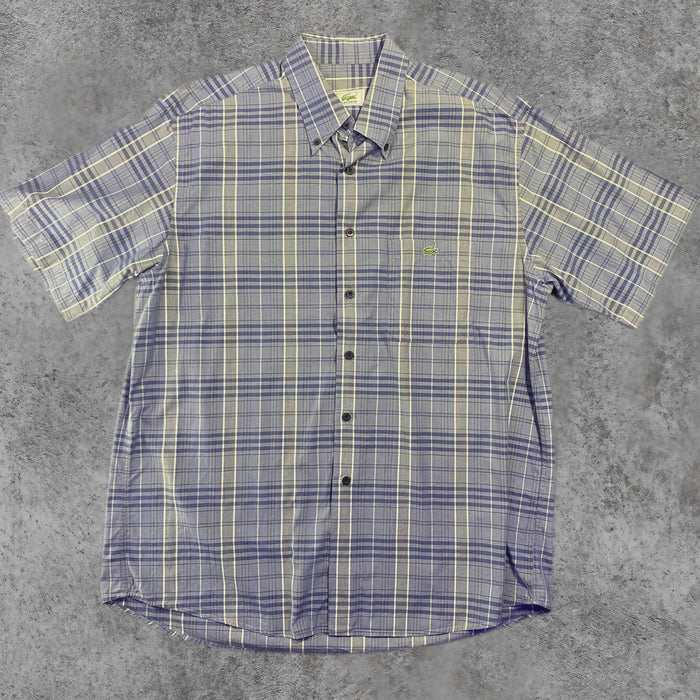 Camisa Lacoste Cuadros Azul Manga Corta