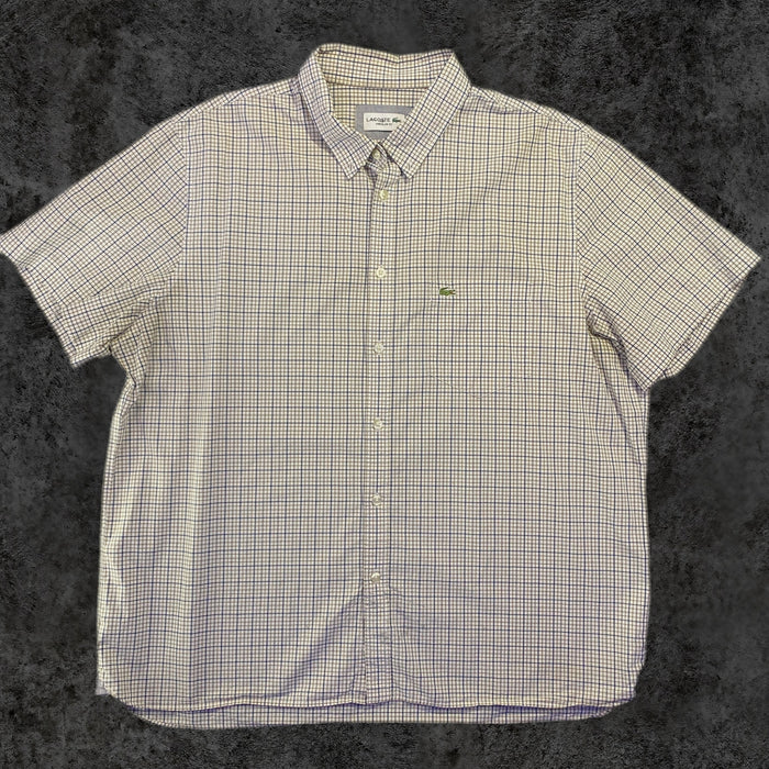 Camisa Lacoste Cuadros Crema Manga Corta