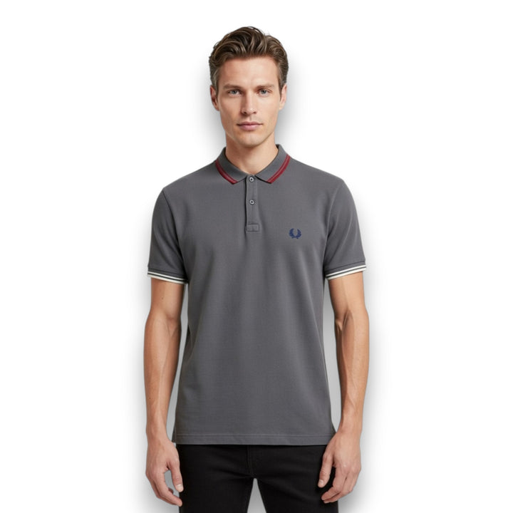 POLO FRED PERRY GRIS CON DETALLES ROJO-BLANCO