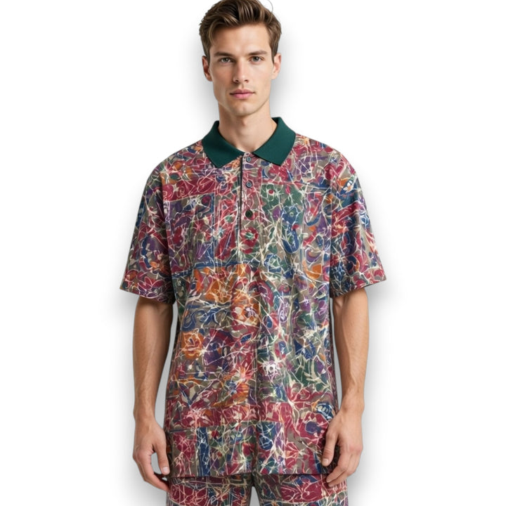 POLO FILA PRINT COLORIDO CON CUELLO VERDE