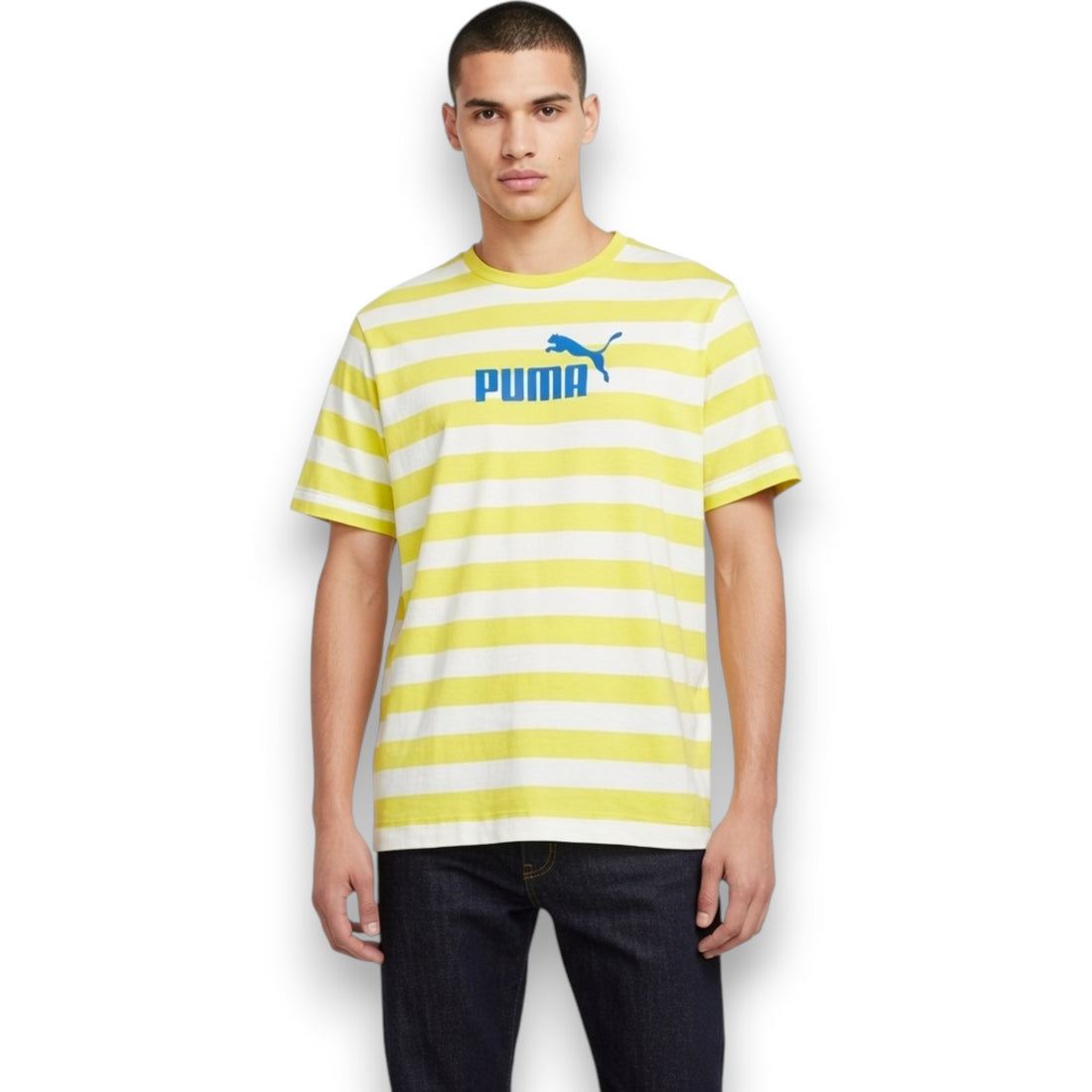 CAMISETA PUMA RAYAS AMARILLO LIMÓN Y BLANCO