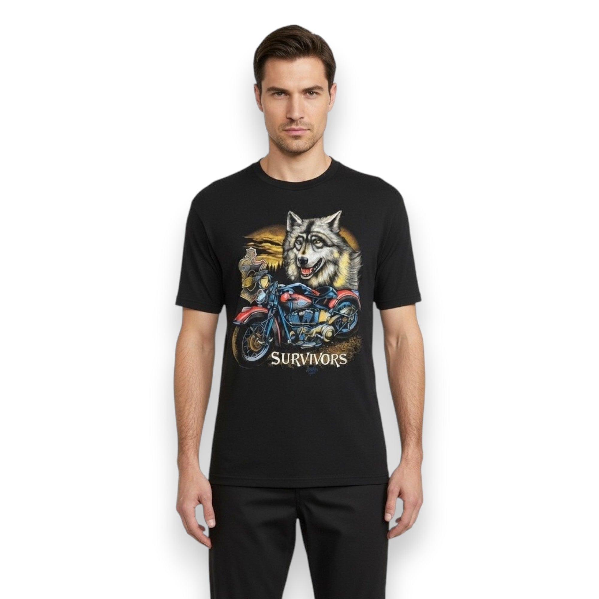 CAMISETA HARLEY-DAVIDSON "SURVIVORS" WOLF & MOTORCYCLE 1991