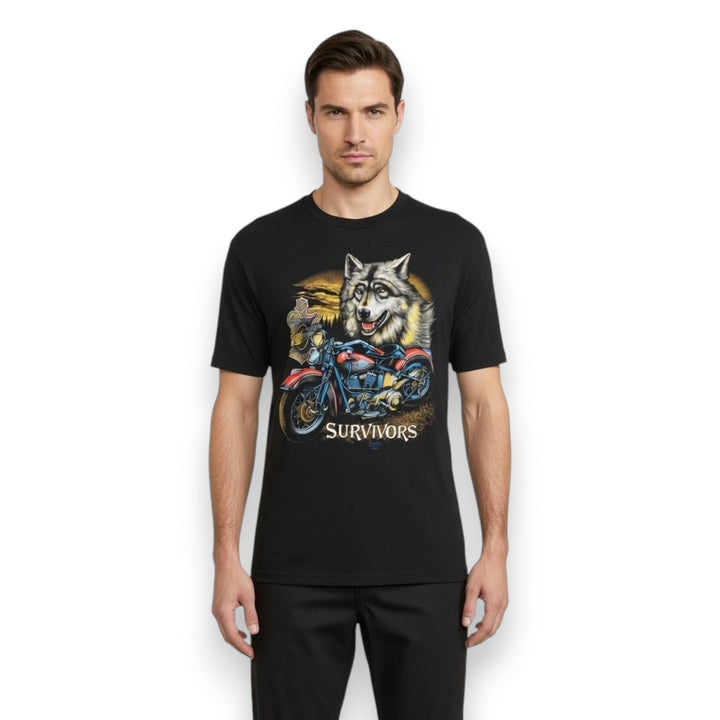 CAMISETA HARLEY-DAVIDSON "SURVIVORS" WOLF & MOTORCYCLE 1991