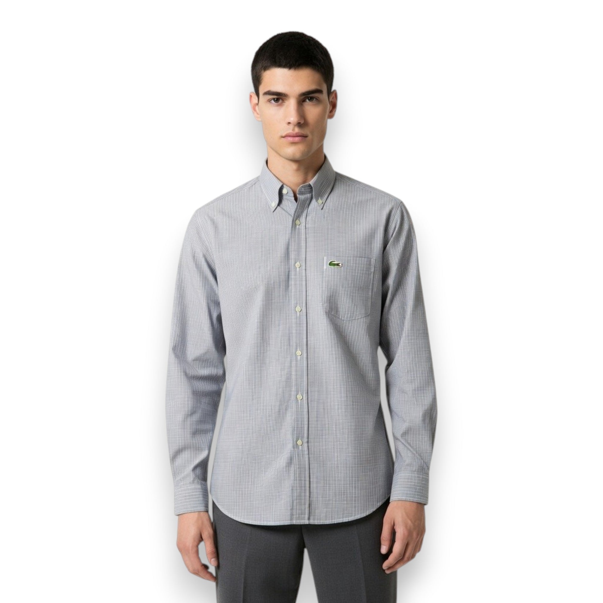 CAMISA LACOSTE REGULAR FIT CUADROS GRIS-AZUL M