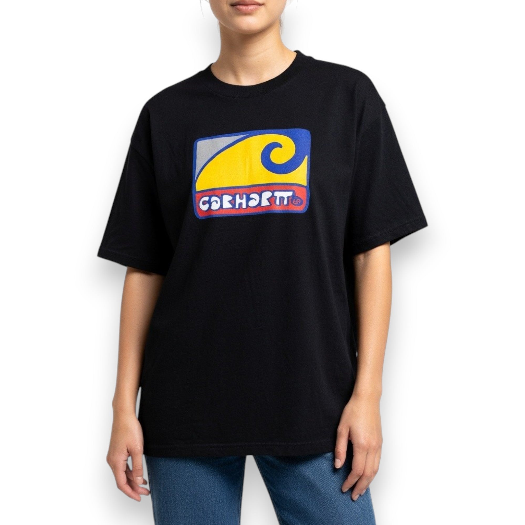 CAMISETA CARHARTT WIP LOGO ONDAS NEGRO OVERSIZE TALLA XXL