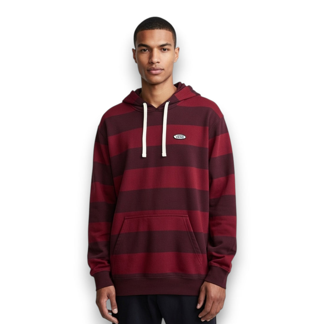 SUDADERA CON CAPUCHA VANS BURDEOS CON RAYAS