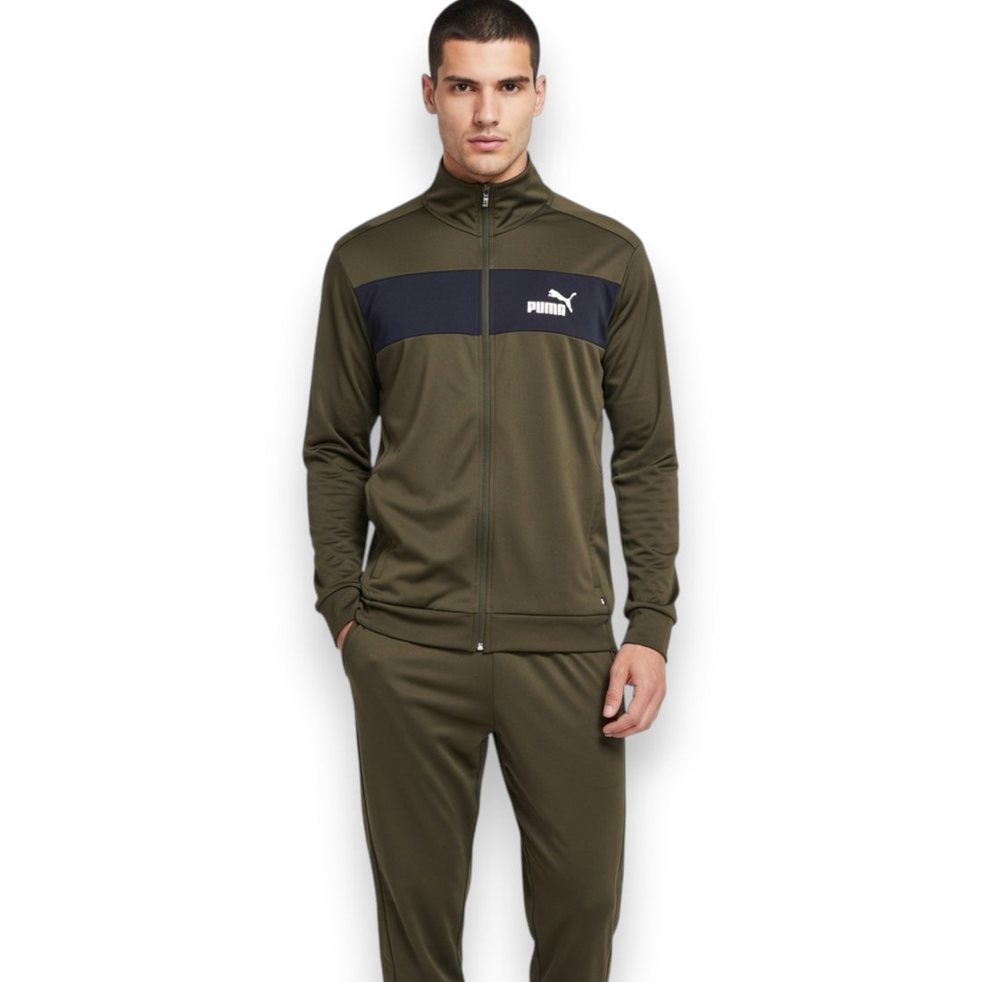 CHAQUETA PUMA VERDE OSCURO CON PANEL NEGRO