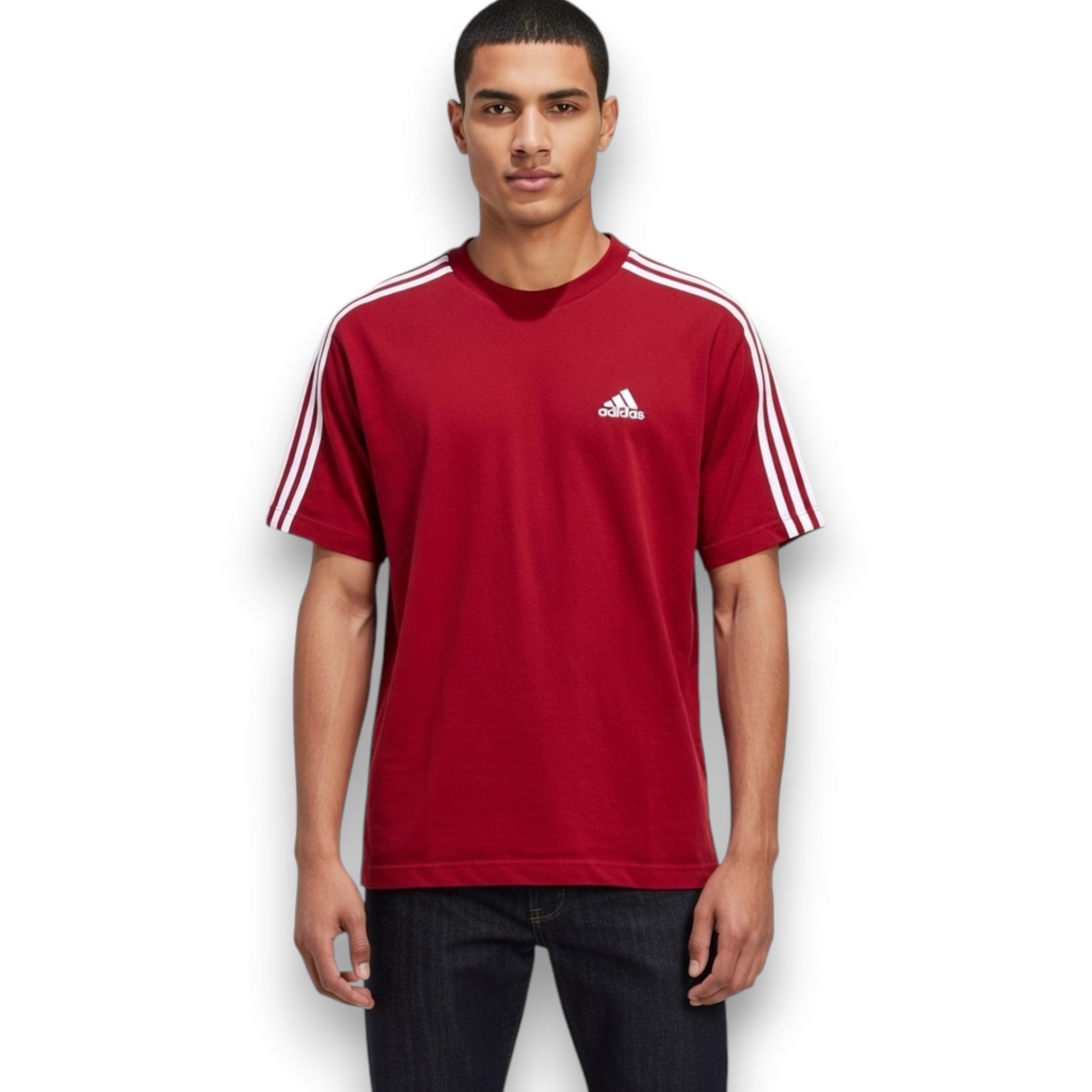CAMISETA ADIDAS BURDEOS CON TRES RAYAS BLANCAS