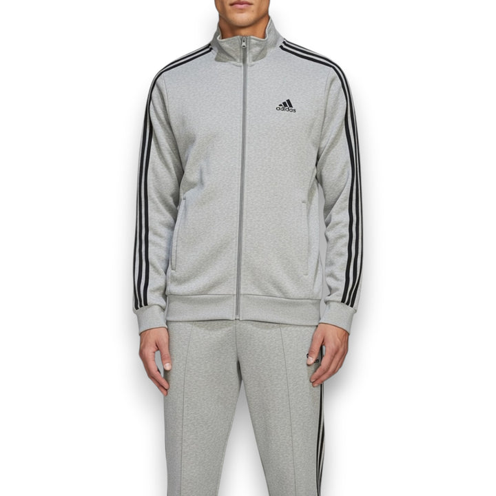 CHAQUETA ADIDAS GRIS CON TRES RAYAS NEGRAS