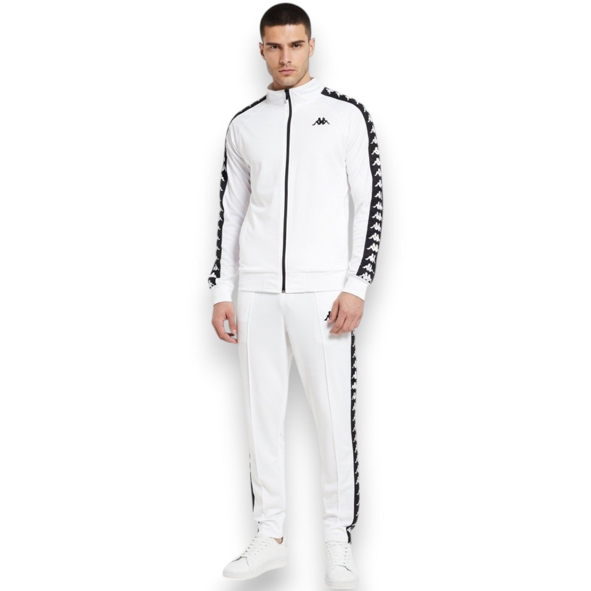 CHAQUETA KAPPA BLANCA CON BANDAS NEGRAS LOGO KAPPA