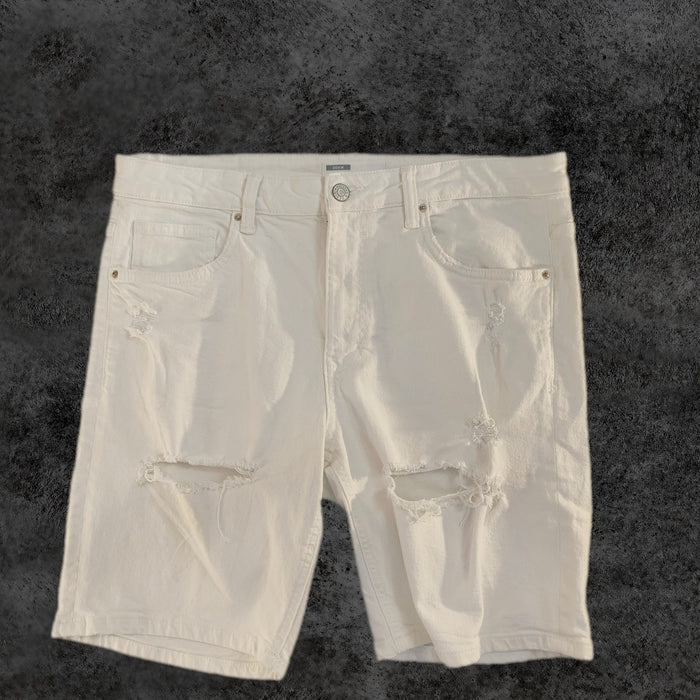 Pantalón Corto Bershka Vaquero Blanco Roto