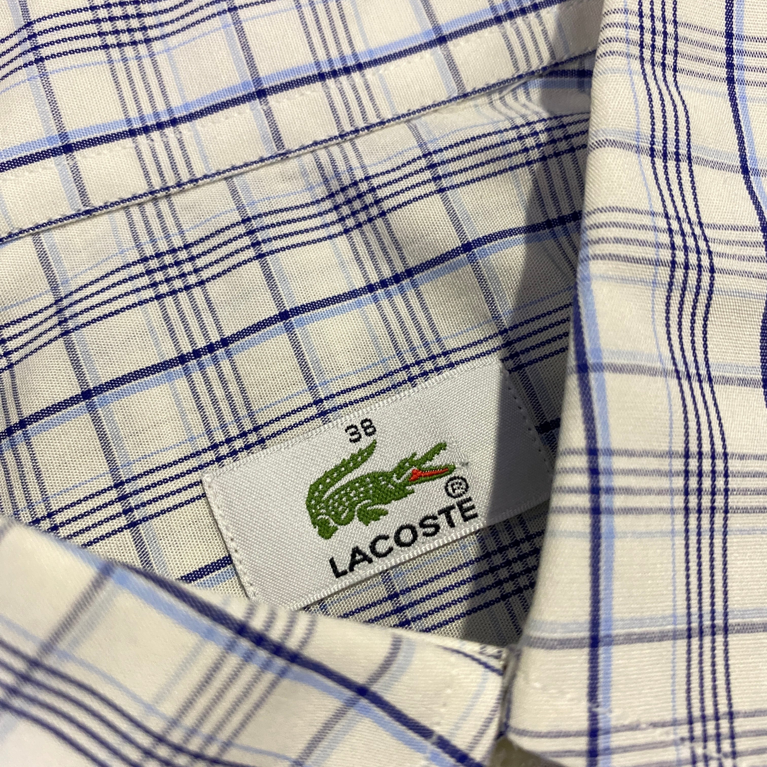 Camisa Lacoste cuadros lila manga corta - etiqueta